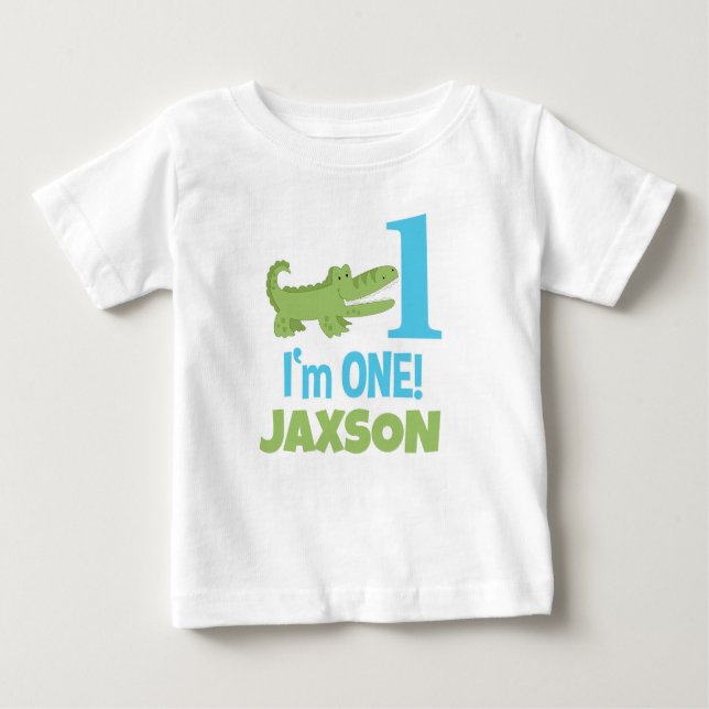 Camiseta Para Bebê Alligator Crocodile, sou um primeiro aniversário (Frente)