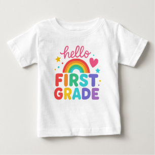 Camiseta Para Bebê Alô, primeiro ano do arco-íris, de volta à escola