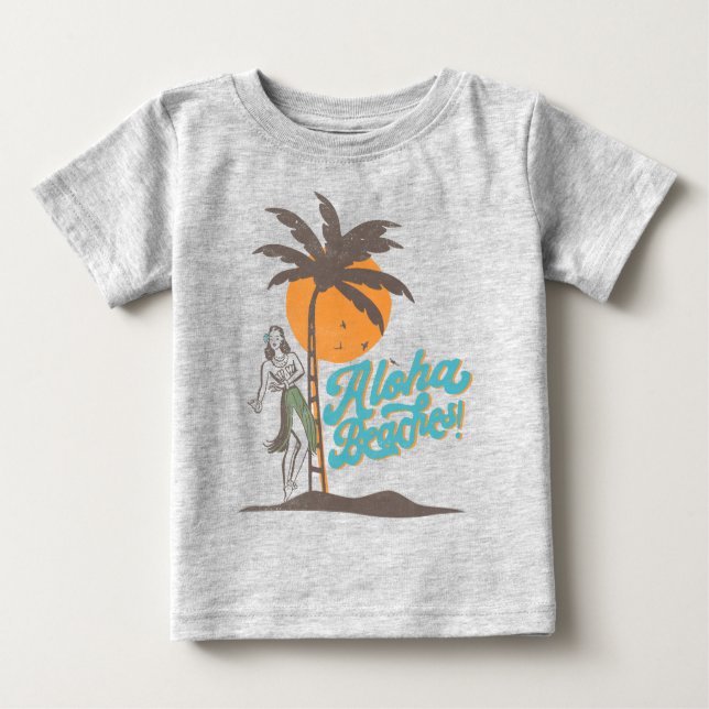 Camiseta Para Bebê Aloha Beaches Hula Girl Hawaii Retro (Frente)