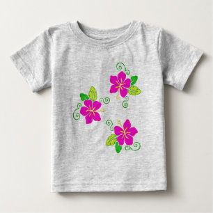 Camiseta Para Bebê Aloha Bordado Olhar Rosa Flor Havaiana   