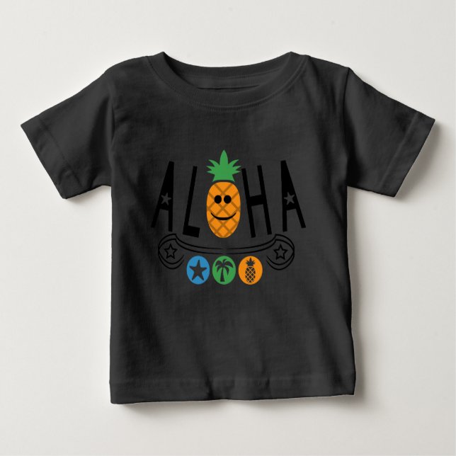 Camiseta Para Bebê Aloha Pineapple Design - Baby Fine Jersey T-Shirt (Frente)