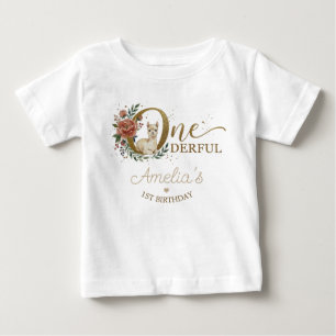 Camiseta Para Bebê Alpaca 1º Aniversário Doce Floral Boho Menina