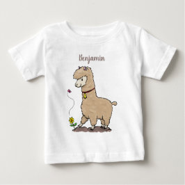 Camiseta Para Bebê Alpaca feliz e giro com cartoon de borboleta