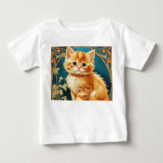 Camiseta Para Bebê Alphonse Mucha Art Nouveau Cat (Frente)