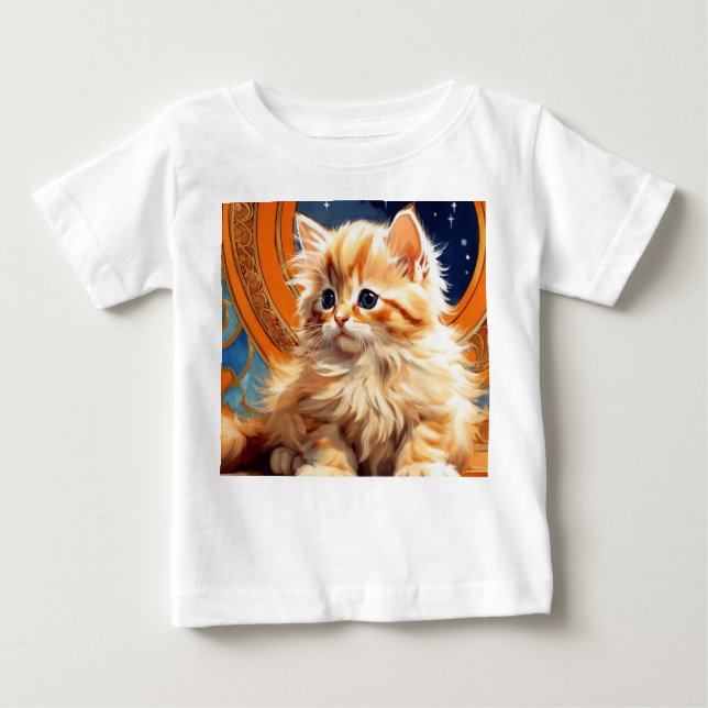Camiseta Para Bebê Alphonse Mucha Art Nouveau Orange Cat (Frente)