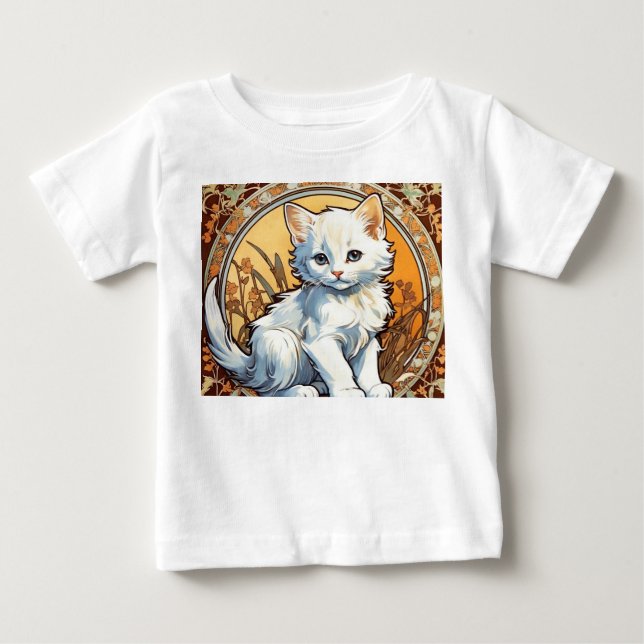 Camiseta Para Bebê Alphonse Mucha Style Cat (Frente)