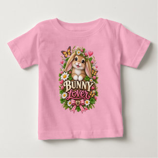 Camiseta Para Bebê Amante de Coelho Fofo Jardim Floral Cottage Coelho