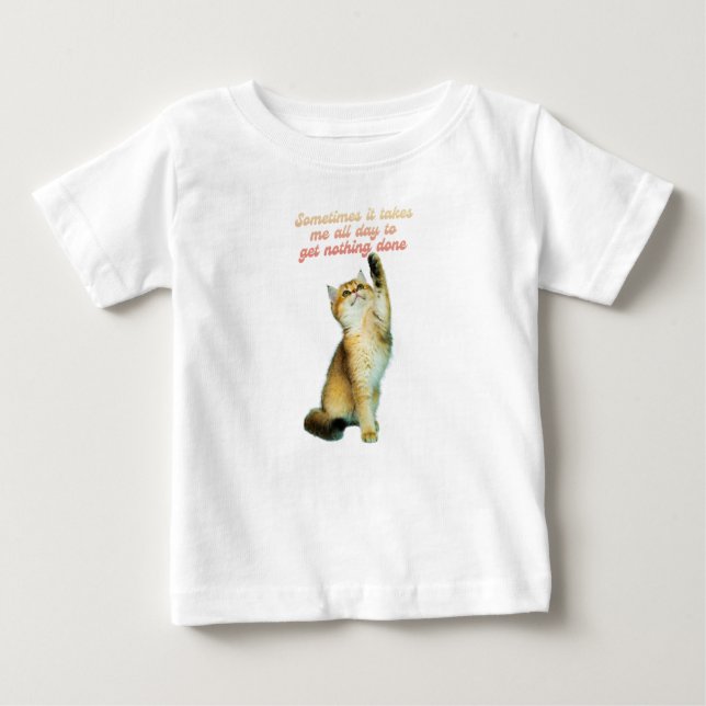 Camiseta Para Bebê Amante de Gato Preguiçoso Engraçado Fofo Gato (Frente)