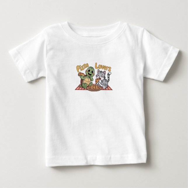 Camiseta Para Bebê Amantes de pizza (Frente)