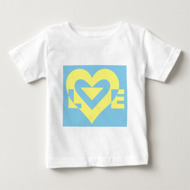 Camiseta Para Bebê Amarelo de Amor em Azul (Frente)