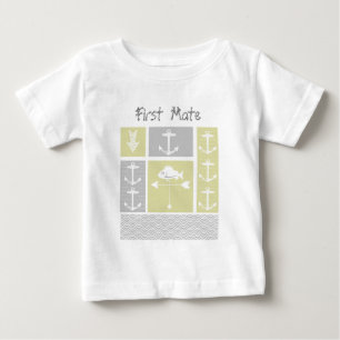 Camiseta Para Bebê Amarelo náutico e Cinza Ancora Peixes Vane