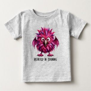 Camiseta Para Bebê Âmbar - Monstro Fantasioso de Olhos Grandes e Penu