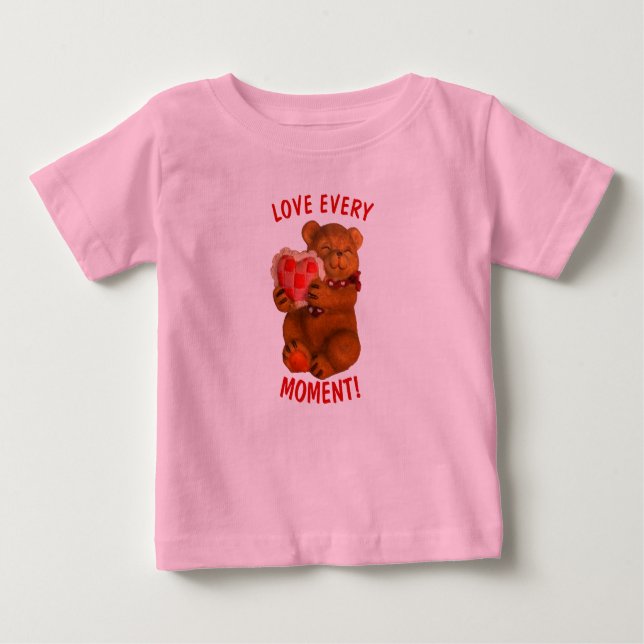 Camiseta Para Bebê Ame Cada Momento! Urso e Coração (Frente)