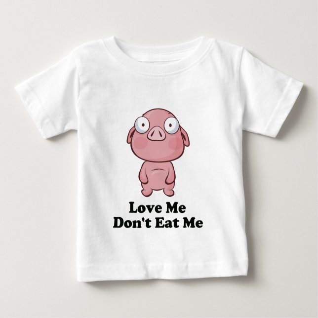 Camiseta Para Bebê Ame-me Não Coma Design de Porcos (Frente)