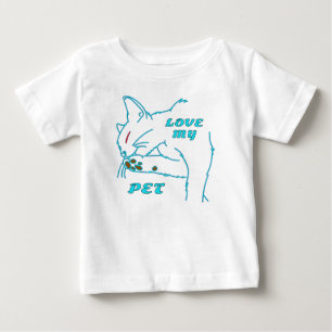 CAMISETA PARA BEBÊ AME MEU GATO DE AQUA