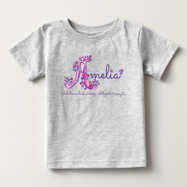 Camiseta Para Bebê Amelia Girl name significa A monograma (Frente)