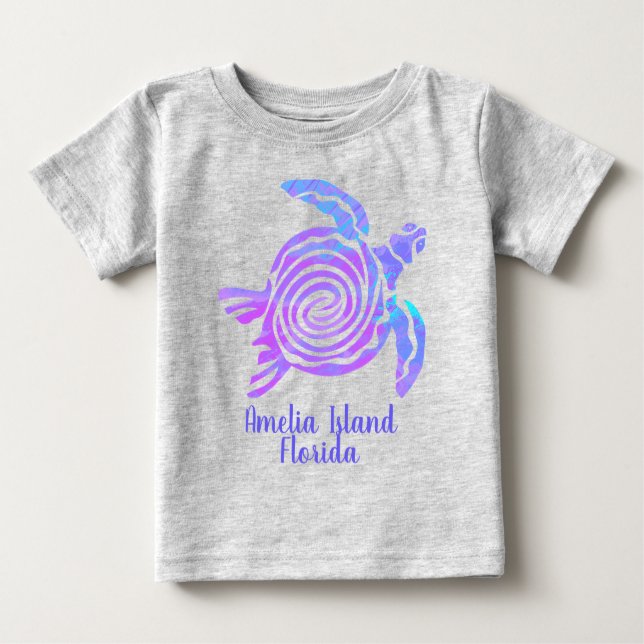 Camiseta Para Bebê Amelia Island Color Blast Sea Turtle (Frente)