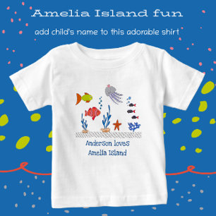 Camiseta Para Bebê Amelia Island FL Diversão Peixes do Oceano com Nom