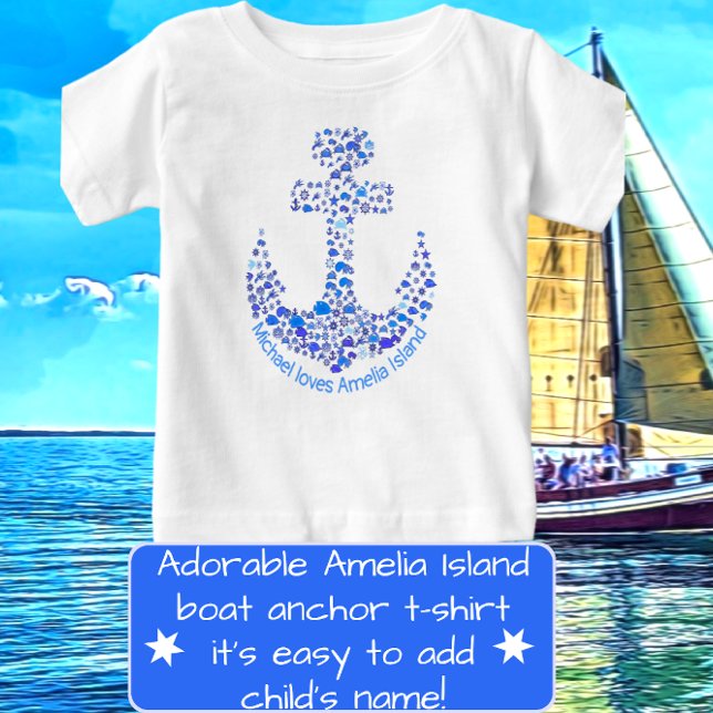 Camiseta Para Bebê Amelia Island Sea Creatures Anchor (Criador carregado)