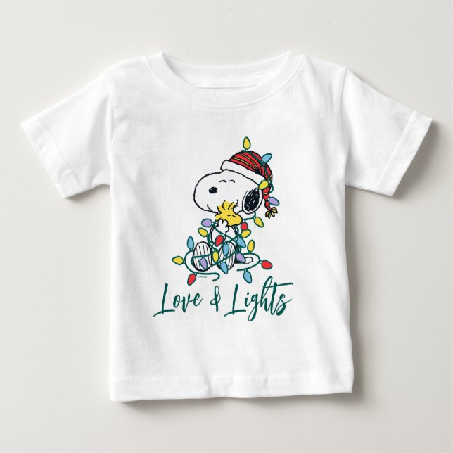 Camiseta Para Bebê Amendoins | Amor e Luzes de Natal (Frente)