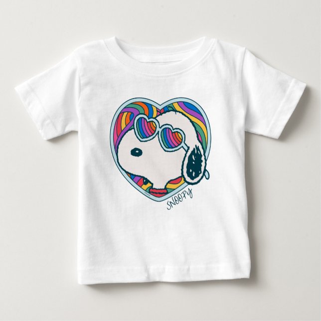 Camiseta Para Bebê Amendoins | Arco-Íris do Coração Esnoopy (Frente)