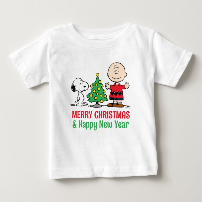 Camiseta Para Bebê Amendoins | Árvore de Natal Snoopy & Charlie Brown (Frente)