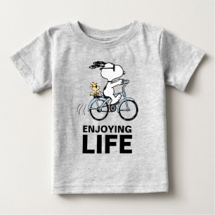 Camiseta Para Bebê Amendoins   Bicicleta Snoopy & Woodstock