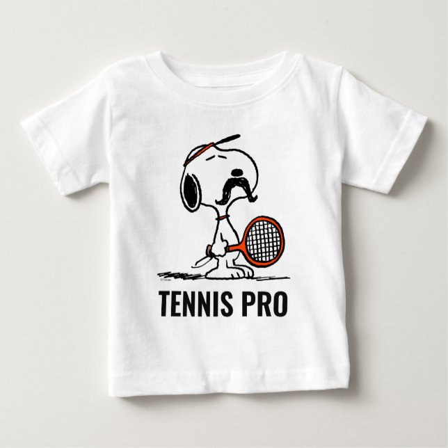 Camiseta Para Bebê Amendoins | Bigode de Snoopy Jogando Tênis (Frente)