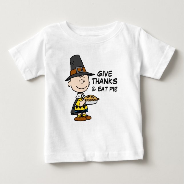 Camiseta Para Bebê Amendoins | Charlie Brown Pilgrim (Frente)