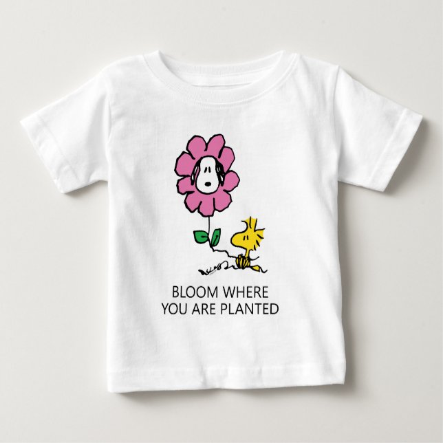 Camiseta Para Bebê Amendoins | Esnoopia E Flor De Madeira (Frente)