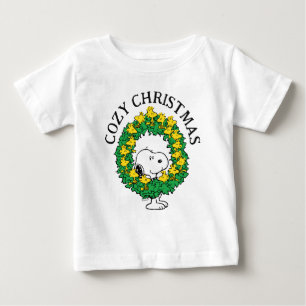 Camiseta Para Bebê Amendoins Esnoopia e Woodstock Fúria de Natal