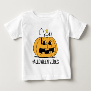 Camiseta Para Bebê Amendoins Esnoopia e Woodstock Jack-O-Lanterna