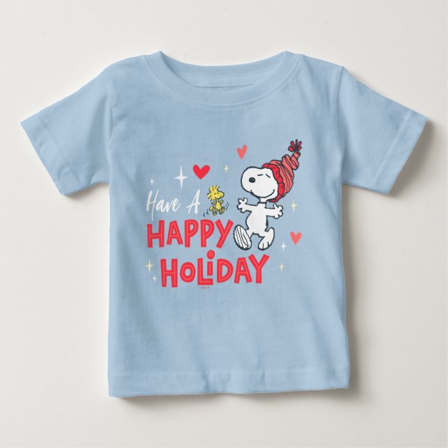 Camiseta Para Bebê Amendoins | Feriados Felizes De Snoopy & Woodstock (Frente)