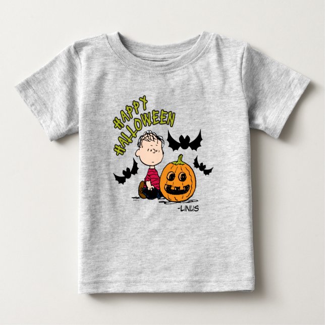 Camiseta Para Bebê Amendoins | Happy Halloween Linus (Frente)