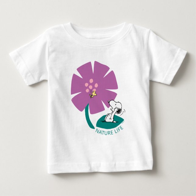 Camiseta Para Bebê Amendoins | Ilustração da Natureza: Flor Roxo (Frente)