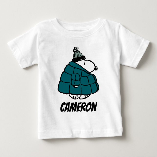 Camiseta Para Bebê Amendoins | Jaqueta Puffer de inverno de Snoopy (Frente)
