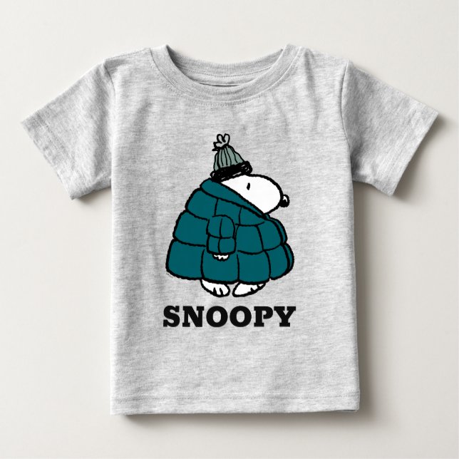 Camiseta Para Bebê Amendoins | Jaqueta Puffer de inverno de Snoopy (Frente)