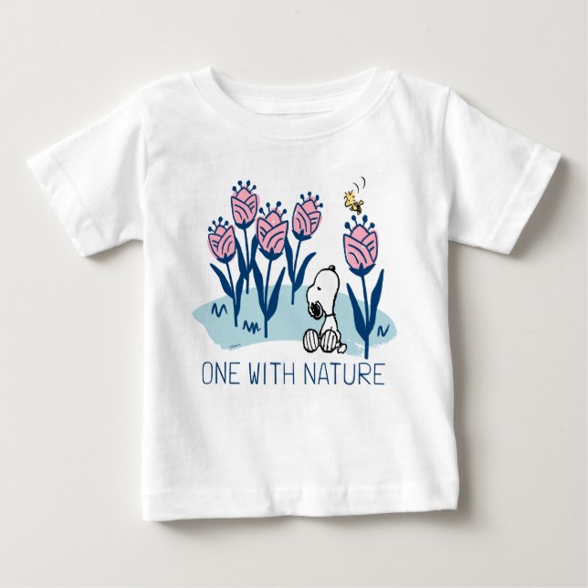 Camiseta Para Bebê Amendoins | Jardim da Flor de Esnoopia e Madeira (Frente)