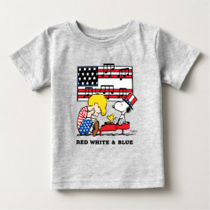 Camiseta Para Bebê Amendoins   Patriótico Schroeder, Woodstock & Snoo