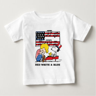Camiseta Para Bebê Amendoins Patriótico Schroeder, Woodstock & Snoo