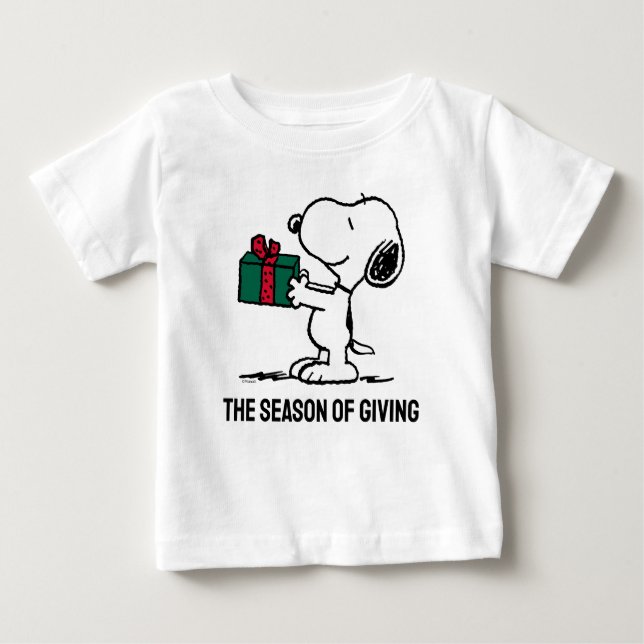 Camiseta Para Bebê Amendoins | Presente de Natal Snoopy Giver (Frente)