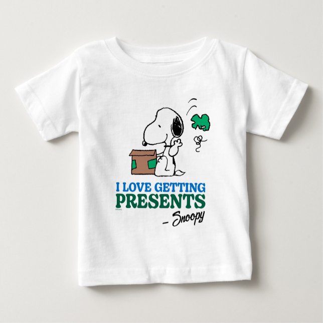Camiseta Para Bebê Amendoins | Snoopy I Love Getting Present (Frente)