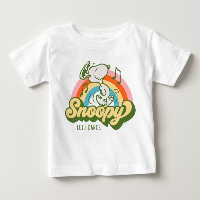 Camiseta Para Bebê Amendoins | Snoopy Music Rainbow (Frente)