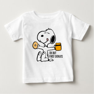 Camiseta Para Bebê Amendoins Snoopy OK Mas Primeiro Café