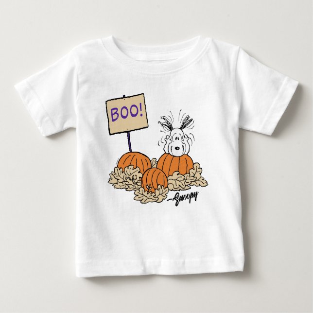 Camiseta Para Bebê Amendoins | Snoopy Pumpkin Patch Boo! (Frente)
