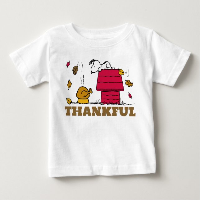 Camiseta Para Bebê Amendoins | Snoopy Seja grato (Frente)