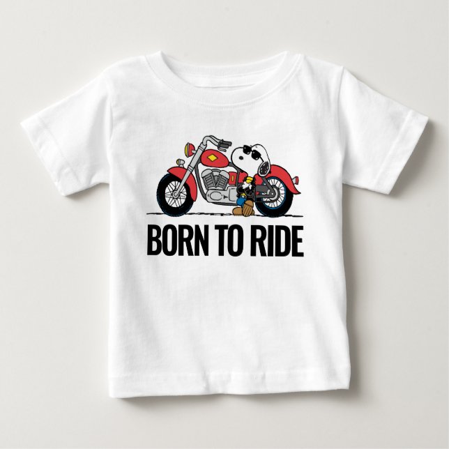 Camiseta Para Bebê Amendoins | Snoopy & Sua Motocicleta (Frente)