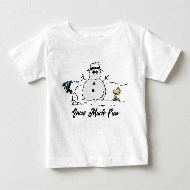 Camiseta Para Bebê Amendoins | Snoopy & Woodstock Construir Um Neve (Frente)