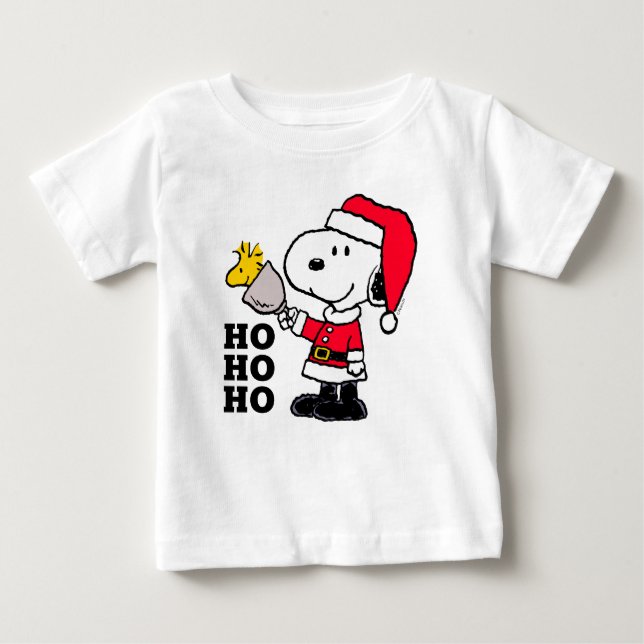 Camiseta Para Bebê Amendoins | Snoopy & Woodstock Ho Ho Ho (Frente)