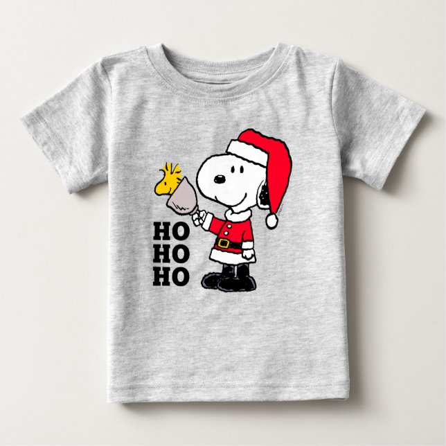 Camiseta Para Bebê Amendoins | Snoopy & Woodstock Ho Ho Ho (Frente)